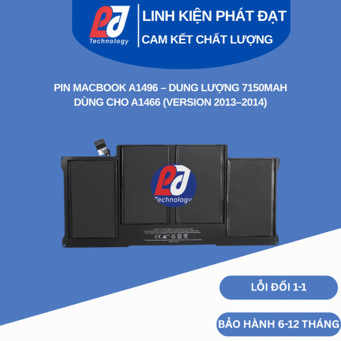 Pin MacBook A1496 dùng cho MacBook Air 13 inch A1466 (2013–2014), dung lượng 7150mAh