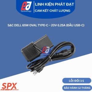 Sạc Dell 65W Type-C Oval thiết kế bo tròn sạc nhanh cho laptop Dell Latitude và XPS sử dụng cổng sạc chân dẹp USB-C