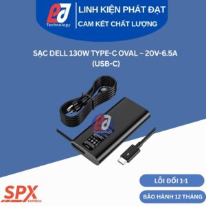 Sạc Dell 130W Type-C thiết kế Oval cao cấp cho Laptop XPS và Precision sử dụng cổng sạc chân dẹp
