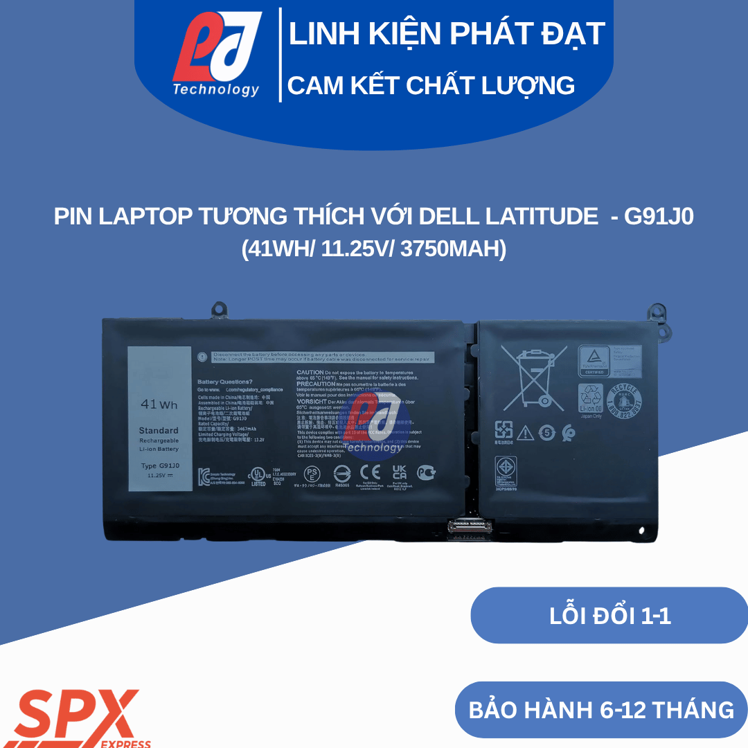 Pin Dell G91J0 41Wh 11.25V 3750mAh cho Inspiron Latitude Vostro