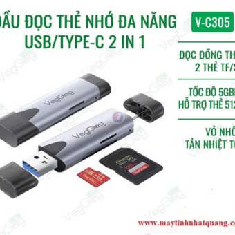 Đầu đọc thẻ nhớ đa năng USB/Type C (SD+TF 2 IN 1) VEGGIEG V-C305