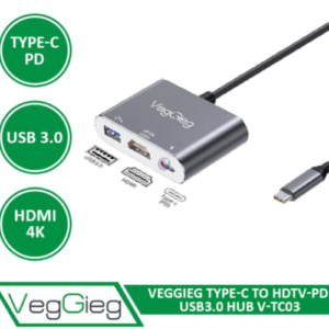 Type-C to HDTV+PD+USB3.0 HUB Grey V-TC03
