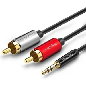 CÁP ÂM THANH 3.5MM RA 2 BÔNG SEN (RCA) DÀI 10M VEGGIEG V-A604