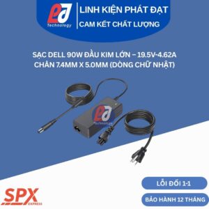 Sạc Dell 90W Đầu Kim Lớn thiết kế chữ nhật công suất thực cho laptop Dell chân cắm kim lớn 7.4mm