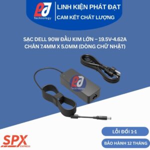 Sạc Dell 90W Đầu Kim Lớn thiết kế chữ nhật công suất thực cho laptop Dell chân cắm kim lớn 7.4mm