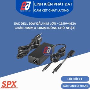 Sạc Dell 90W Đầu Kim Lớn thiết kế chữ nhật công suất thực cho laptop Dell chân cắm kim lớn 7.4mm