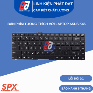 Bàn phím ASUS K45 đen, bố cục tiêu chuẩn, dễ lắp đặt, tương thích nhiều dòng máy.