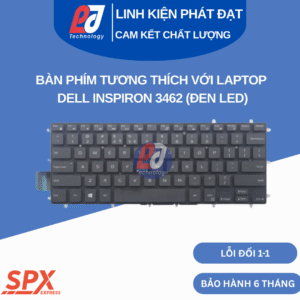 Bàn phím Dell Inspiron 3462 đen led, phím chuẩn, tương thích nhiều model Inspiron, Vostro, Latitude.