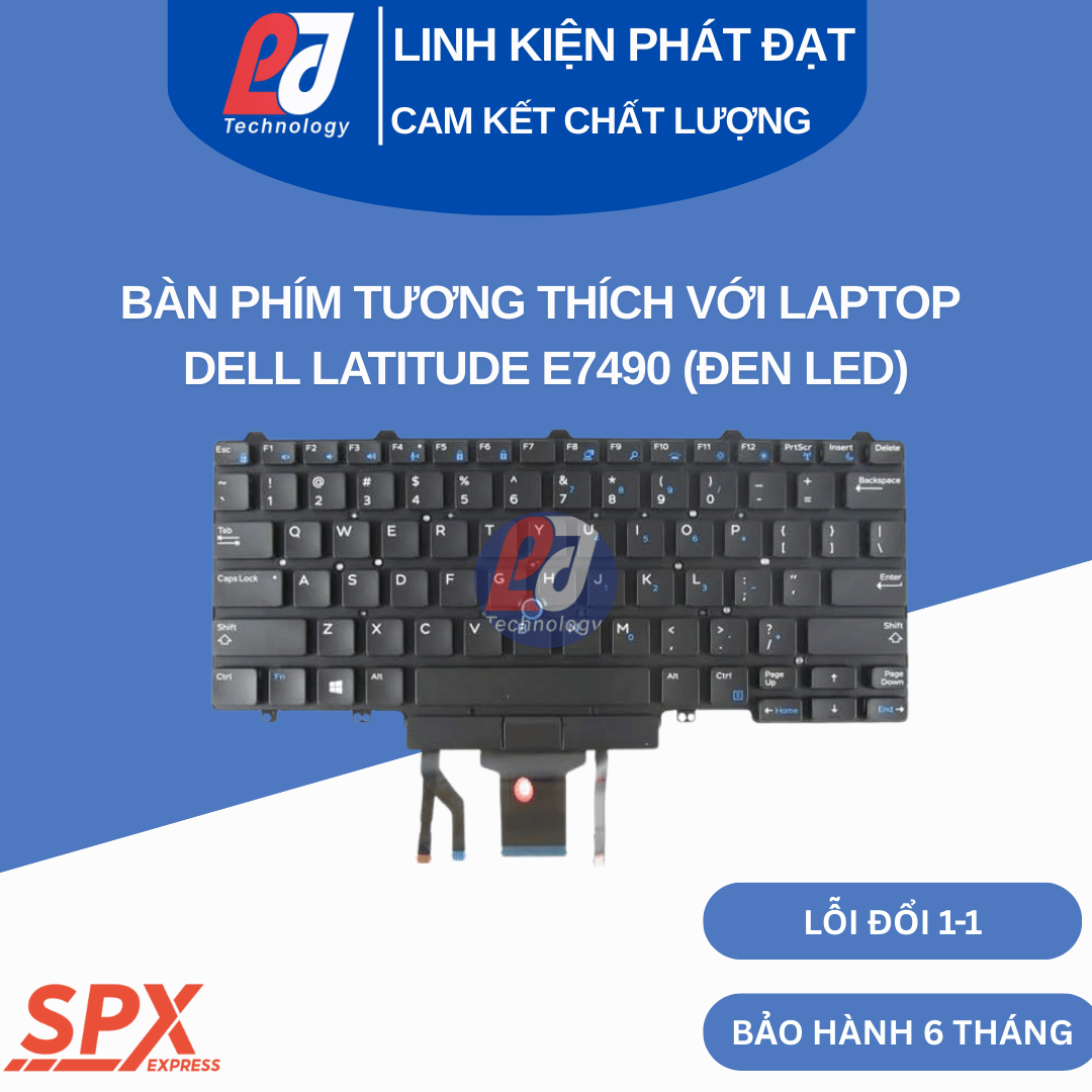 Bàn phím Dell Latitude E7490 đen led, phím chuẩn, tương thích nhiều dòng Latitude.