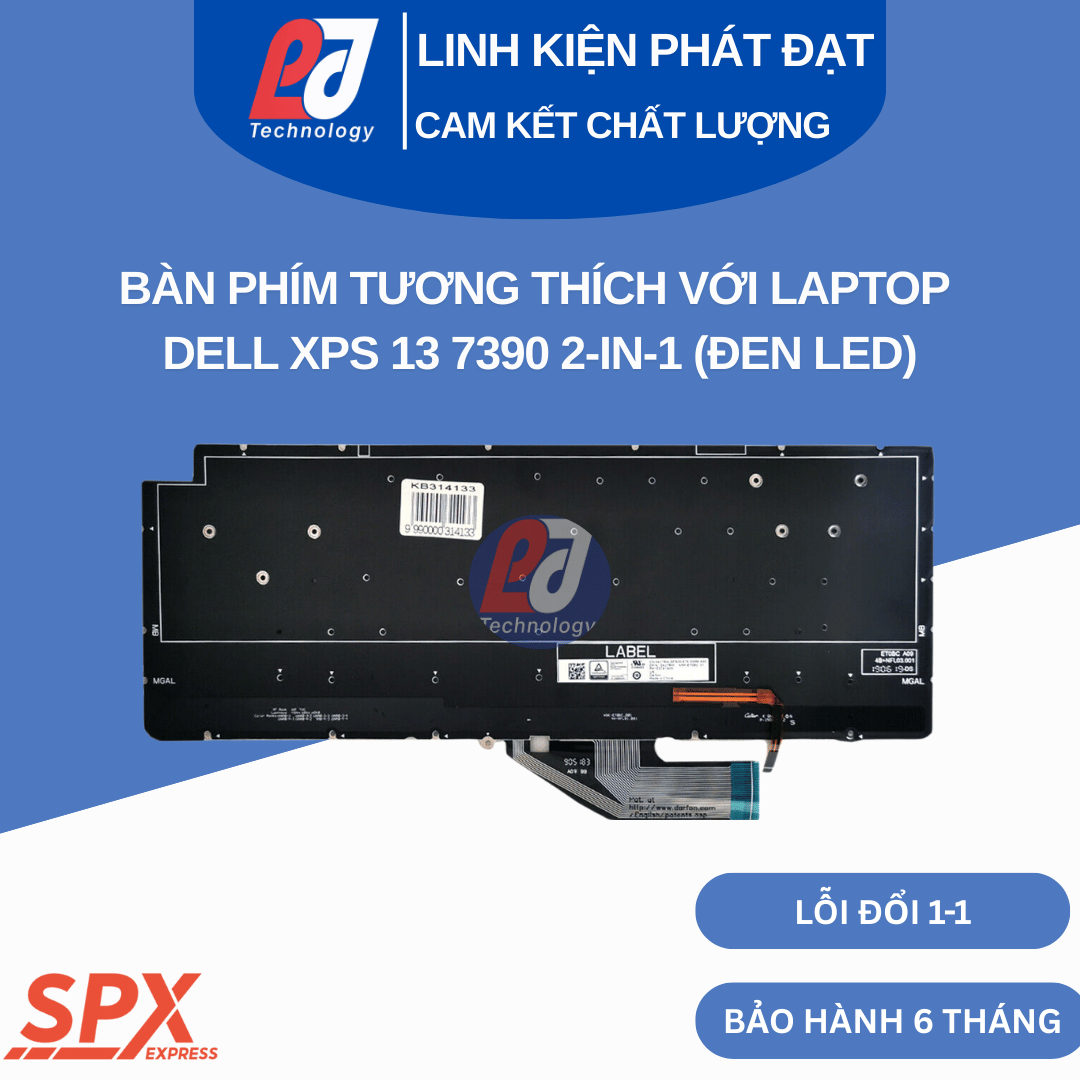 Bàn phím Dell XPS 13 7390 2-in-1 đen led, layout chuẩn, tương thích XPS 9310 2-in-1.