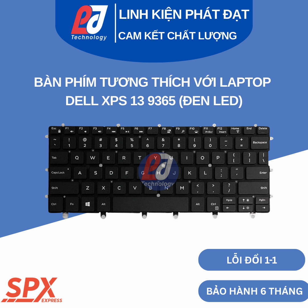 Bàn phím Dell XPS 13 9365 đen led, layout chuẩn, tương thích dòng XPS 13 9365.