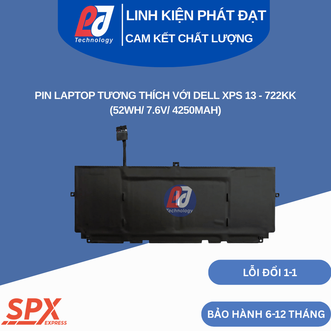 Pin 722KK Dell XPS 13 9343, 9350, 9360, 9370 – 52Wh 7.6V 4250mAh