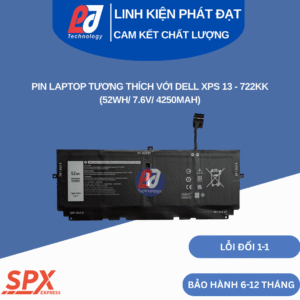 Pin Dell 722KK 52Wh 7.6V 4250mAh dùng cho Dell XPS 13 9300 9310 9380