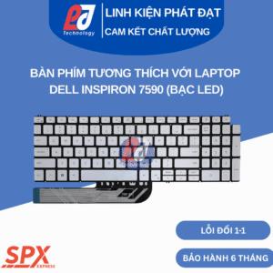 Bàn phím Dell Inspiron 7590 bạc led, layout chuẩn, tương thích nhiều dòng Inspiron và Vostro.