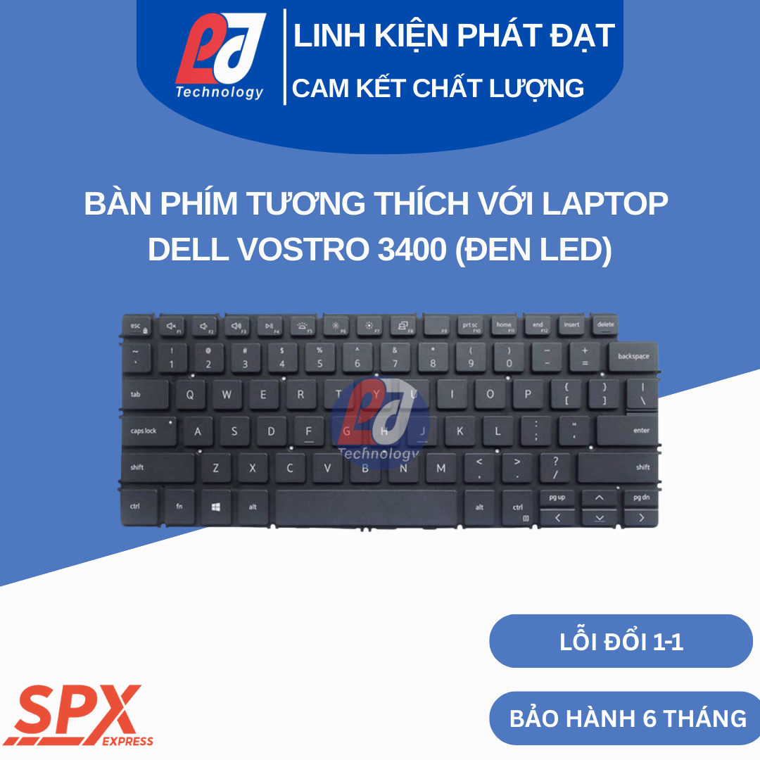 Bàn phím Dell Vostro 3400 đen led, phím chuẩn, tương thích nhiều model Dell.