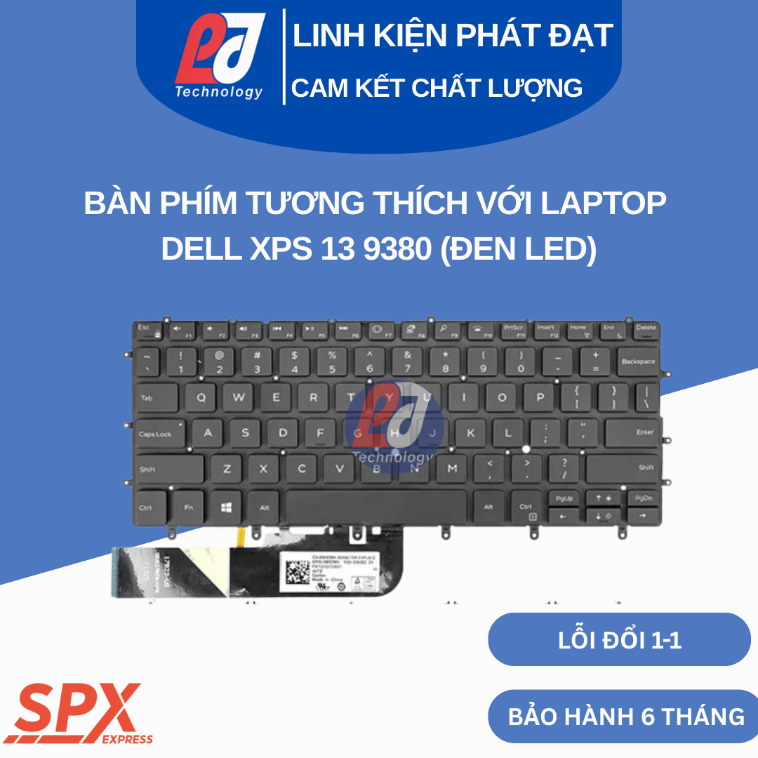 Bàn phím Dell XPS 13 9380 đen led, layout chuẩn, tương thích XPS 13 series.