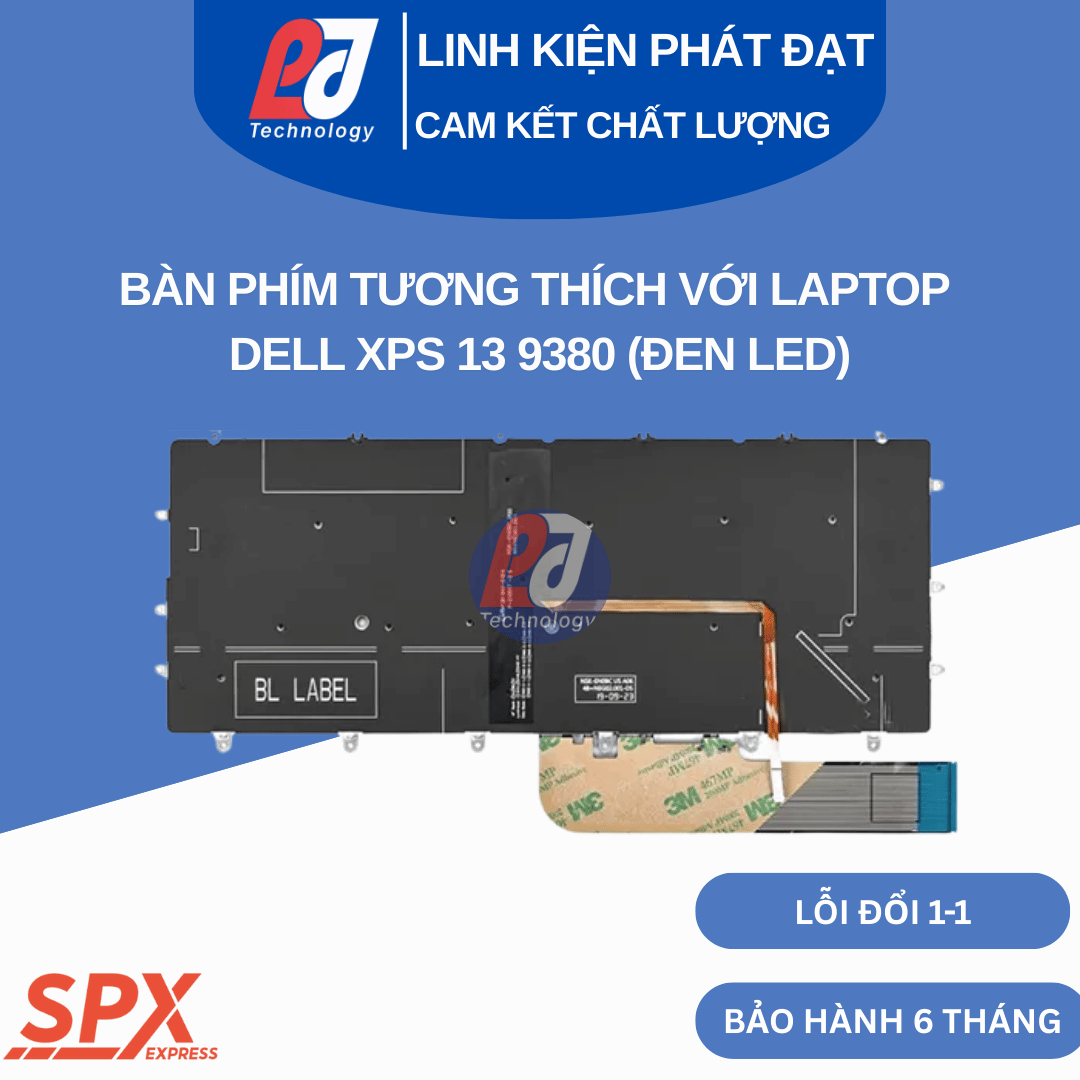 Bàn phím Dell XPS 13 9380 đen led, layout chuẩn, tương thích XPS 13 series.