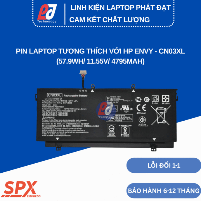 Pin CN03XL – Pin Laptop HP Envy 13-AB, 13T-AB, 13-AB001, 13-AB099, 13T-AB000, 13-AC033DX (57.9Wh/11.55V/4795mAh)