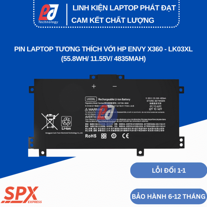 Pin HP LK03XL 55.8Wh 11.55V dùng cho HP Envy X360 15-BP 15-BQ 15-CN 15-CP