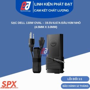 Sạc Dell 130W Oval Kim Nhỏ thiết kế bo tròn cho laptop đồ họa XPS 15 và máy trạm Precision chân cắm 4.5mm