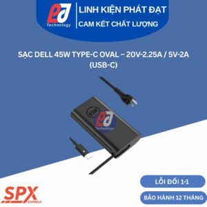 Sạc Dell 45W Type-C Oval thiết kế bo tròn sạc nhanh cho laptop Dell XPS và Latitude sử dụng cổng sạc chân dẹp USB-C