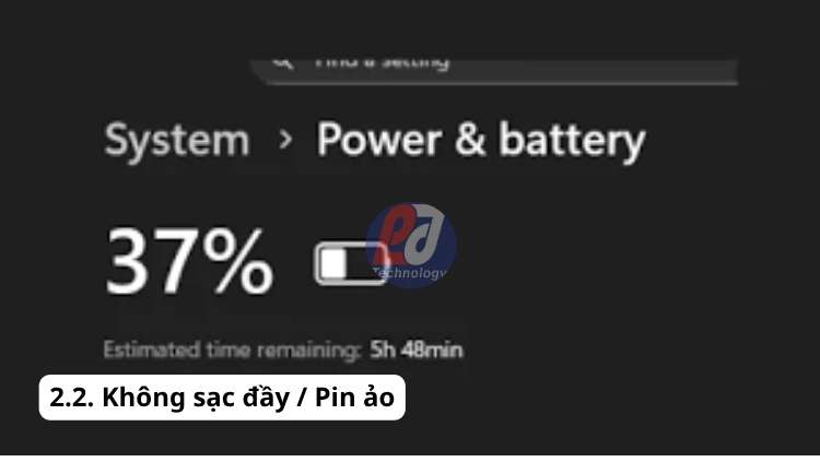 Màn hình hiển thị phần trăm ảo cảnh báo dấu hiệu pin laptop bị chai