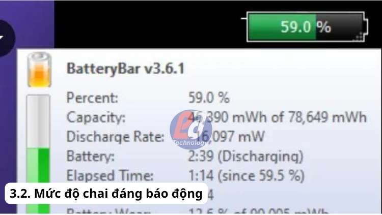 Cần thay thế gấp khi có dấu hiệu pin laptop bị chai vượt mức 40%