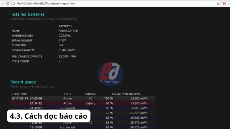 So sánh thông số dung lượng để tìm ra dấu hiệu pin laptop bị chai