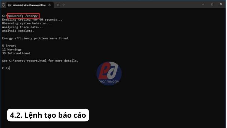 Gõ lệnh powercfg xuất file report chẩn đoán dấu hiệu pin laptop bị chai
