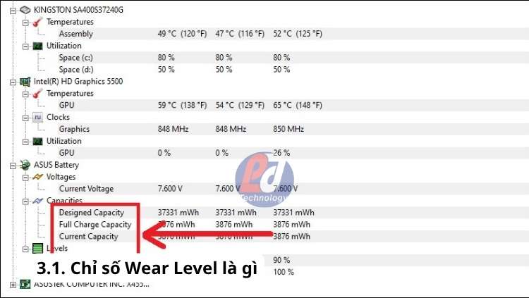 Đo lường chỉ số Wear Level để chẩn đoán dấu hiệu pin laptop bị chai